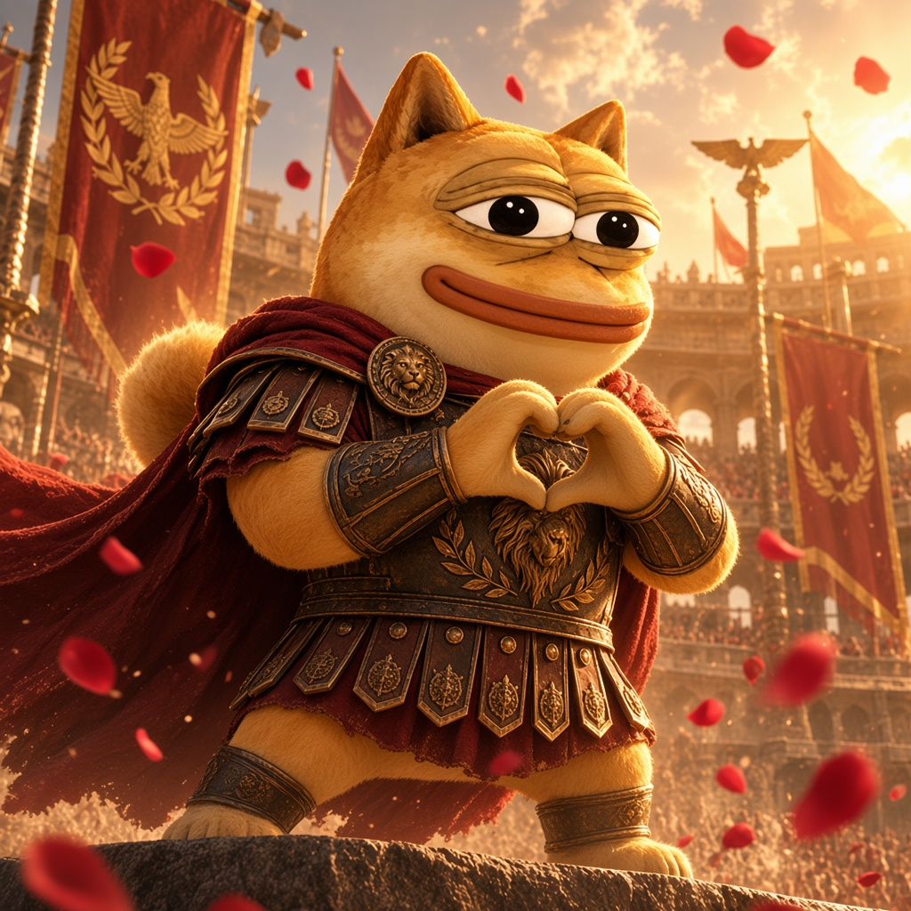 Dopeus Maximus holds a heart in the Colosseum.