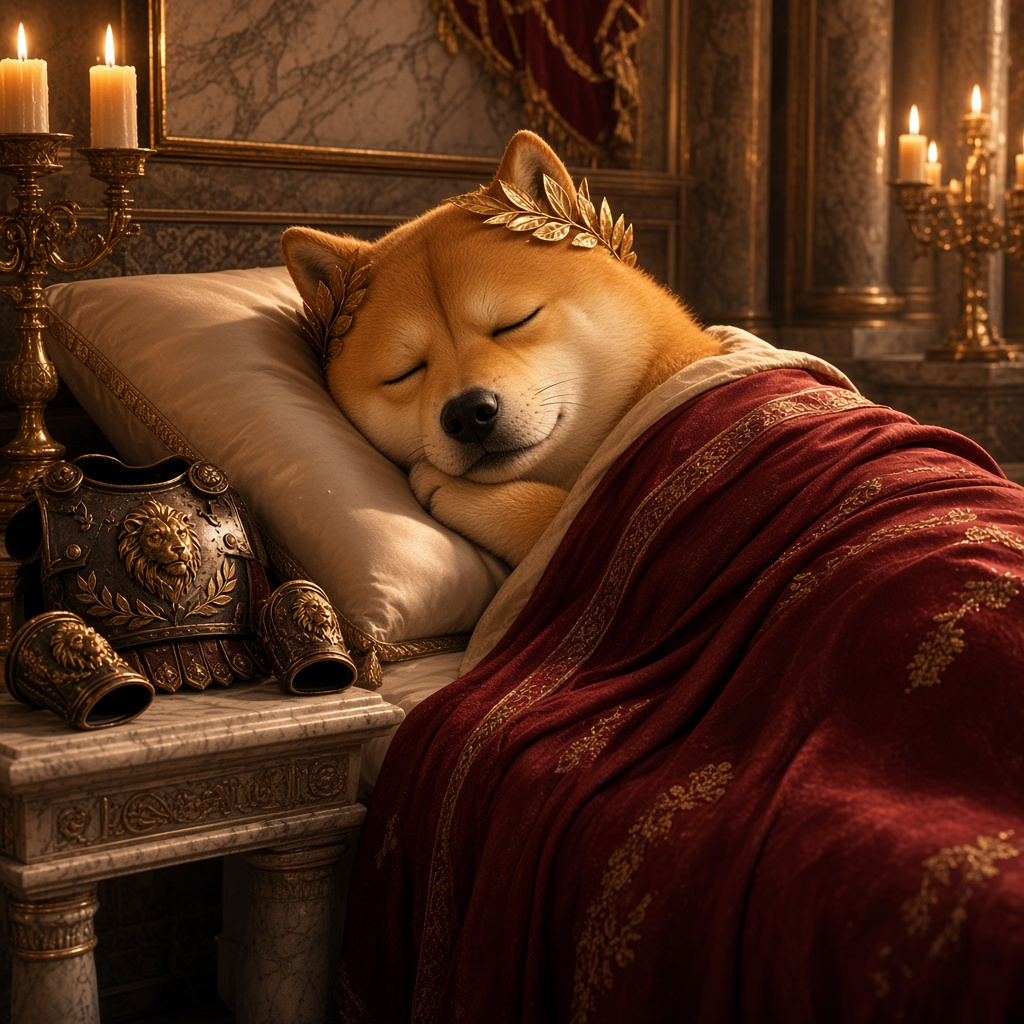 Dopeus Maximus asleep under a crimson blanket